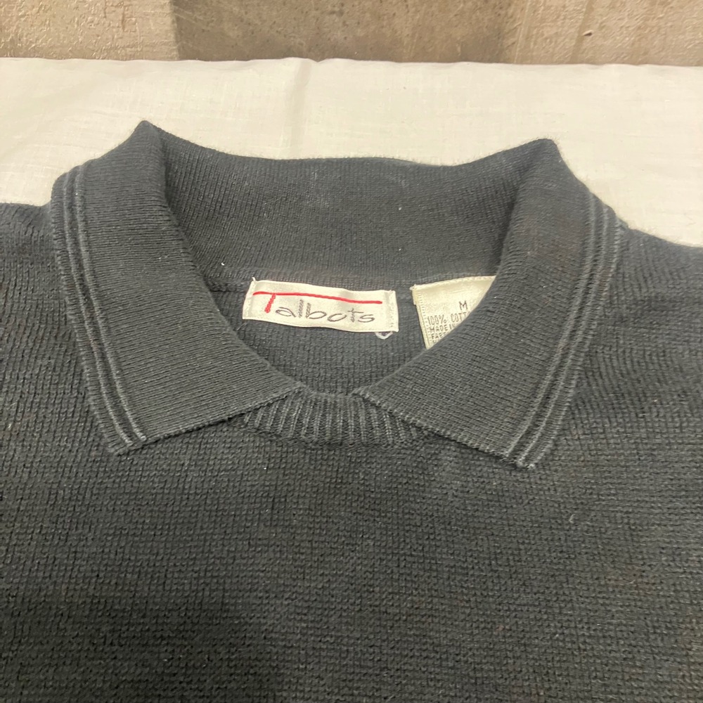 Vintage 90's Talbots Black 100% Cotton Collar Long Sleeve Pullover Sweater M EUC - Picture 3 of 5